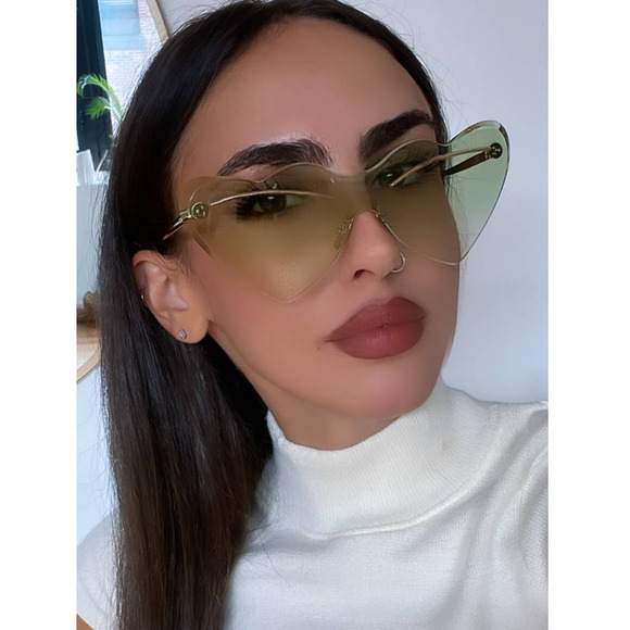 NEW Loewe LW40082U Gold Green Heart Rimless Sunglasses - Picture 3 of 9